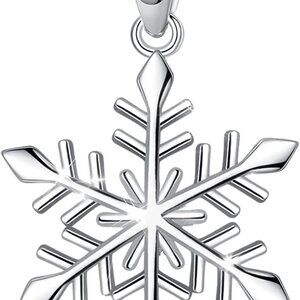 Sterling Silver Snowflake Pendant Necklace Elegant Snow Gift for Women, 18" Rolo
